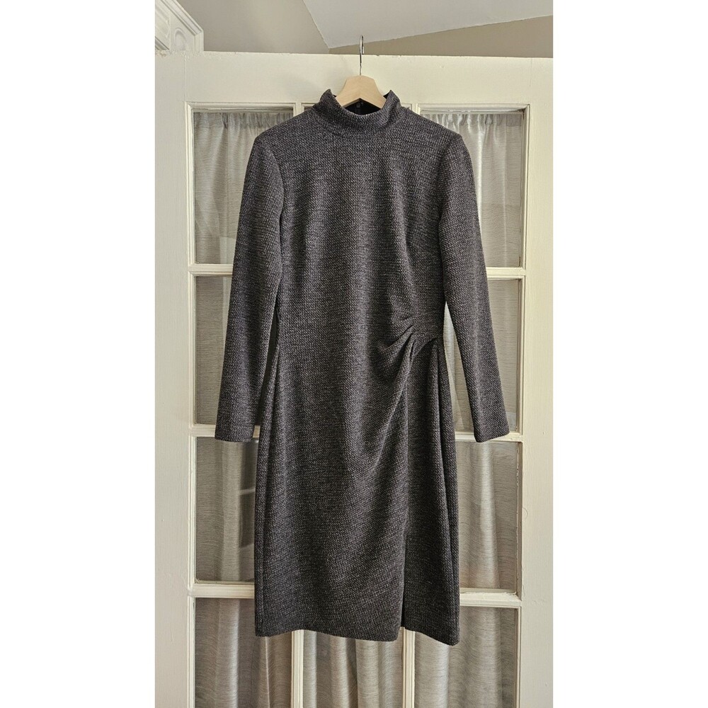 Lauren Ralph Lauren Womens 8 Charcoal Grey Tweed Mock Neck Side Gathered Dress
